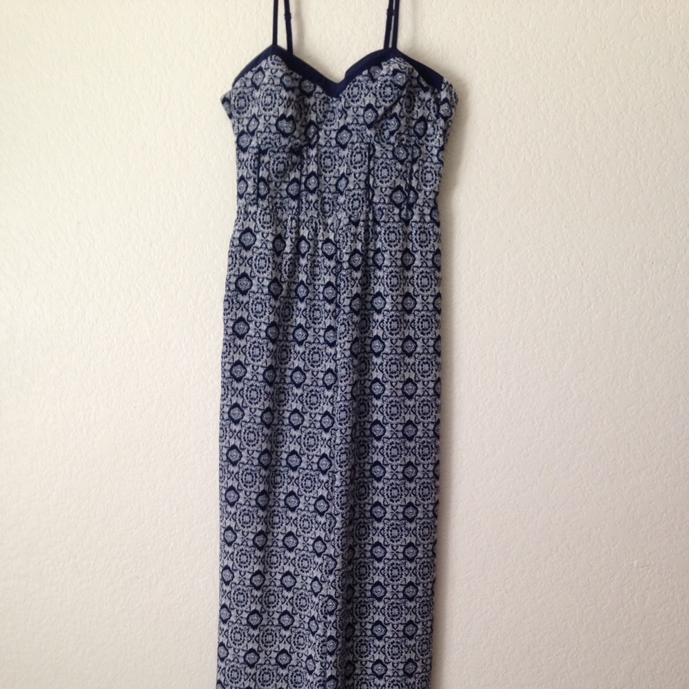 Xhilaration Navy and White Patterned Corset Top Jumpsuit